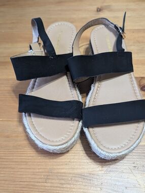 Streetwear Society Black and Tan Espadrille Slingback Sandals